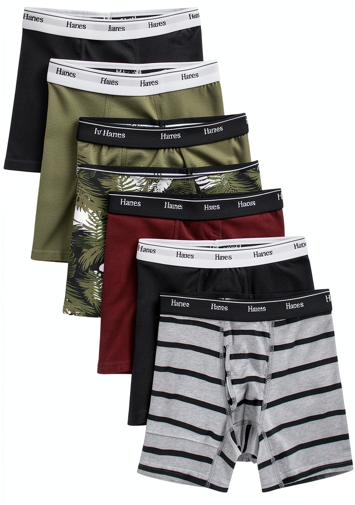 Hanes boys boxer briefs in multi-color pack on a neutral background